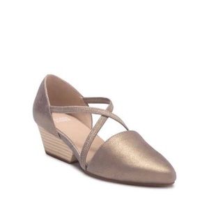 Eileen Fisher Poet Metallic Suede Criss-Cross D’Orsay Pumps Shoes 4.5 Gold